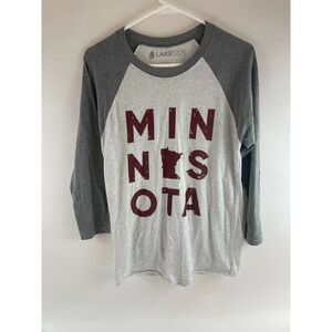 Lakeside T-Shirt Men's Size S Gray Raglan Sleeve Crew Neck Minnesota Baseball